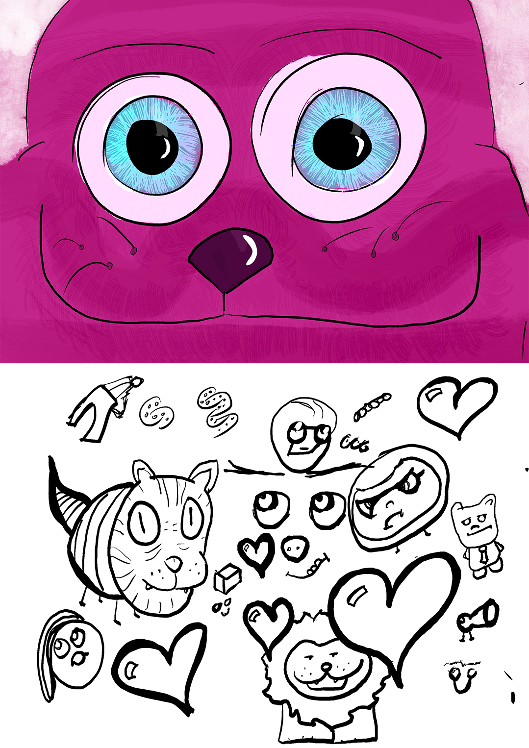 2D character and doodles